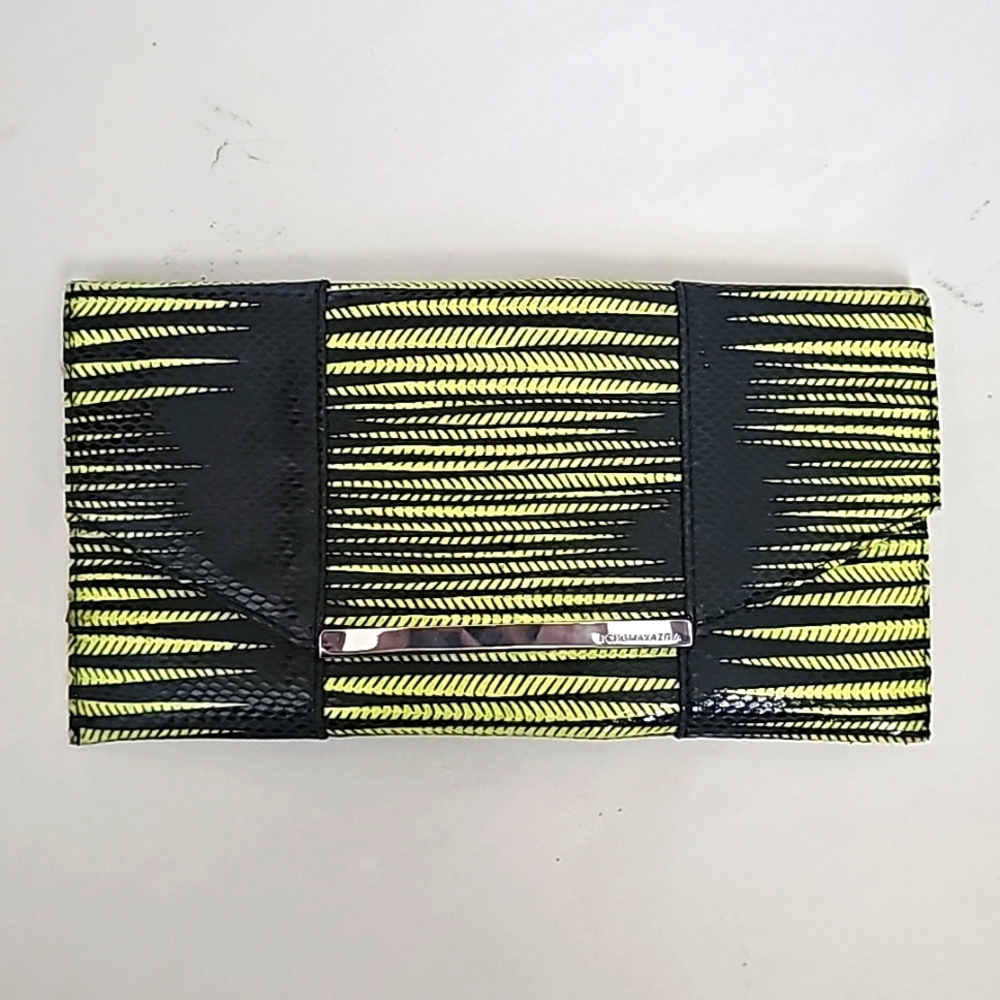 BCBGMaxazria Adela Clutch in Lime Green and Black
